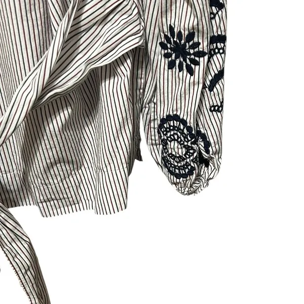 J Crew Womens Peasant Boho Cottage Top L Stripe Embroidered‎ Tie Back Parisian - Image 5