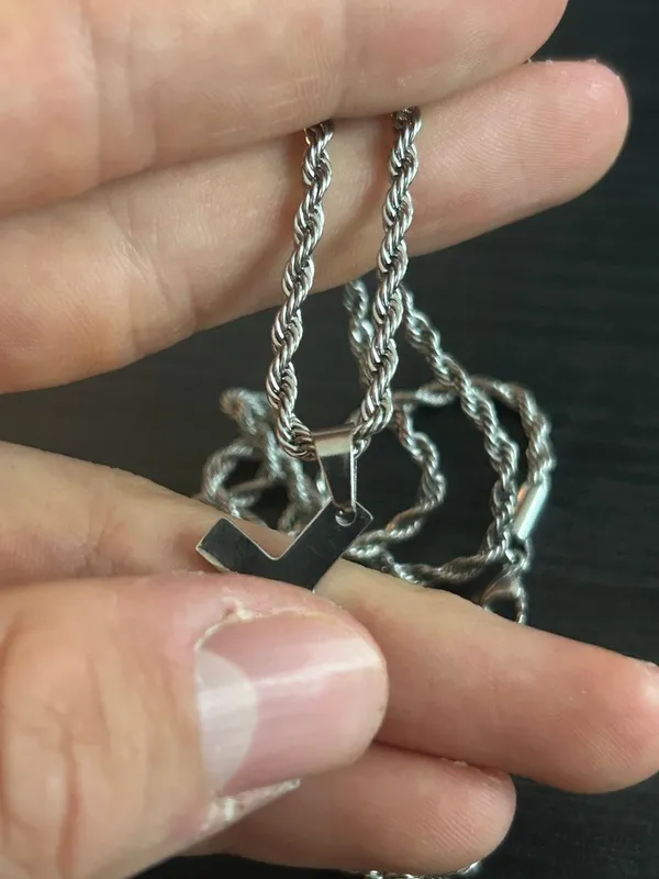 Mens Real Silver Cross Pendant Rope Chain Plated Stainless Steel 20in - Image 4