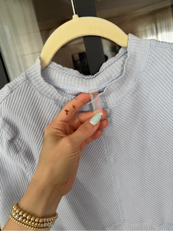 FP Movement Laura long sleeve tee halogen blue mock neck pastel ribbed knit - Image 4