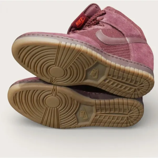 Nike Dunk High Women's Suede Burgundy Wine Orange Lined Sneakers‎ Size 9 - Image 3