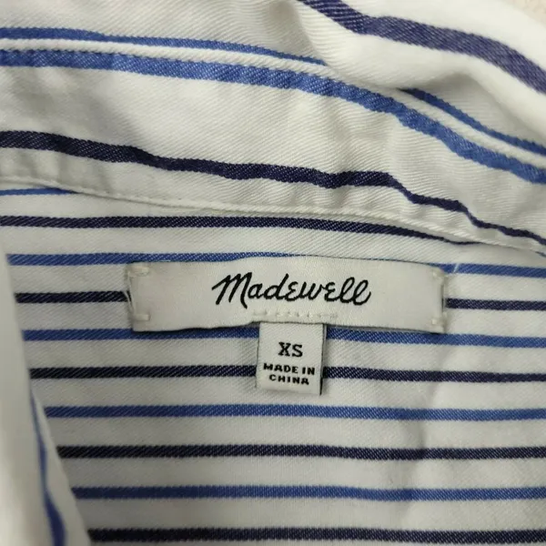 Madewell Ex-Boyfriend Shirt XS Blue White Stripe Button Down Cotton Top - Image 8