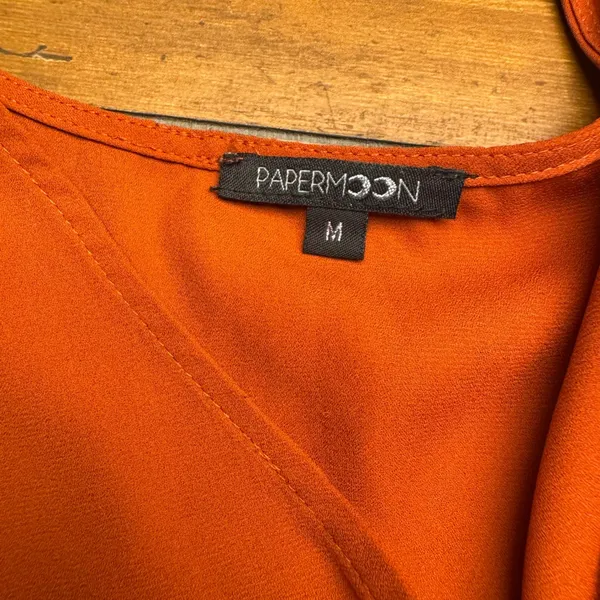 PAPPERMOON Women Orange Ruffle Sleeve V Neck Blouse‎ Top Size M - Image 3