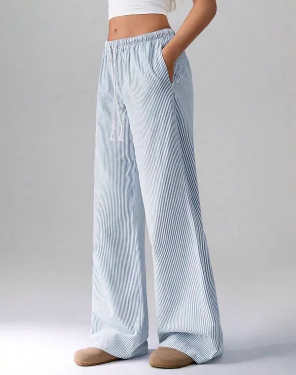 Blue & White Striped Pants Size M - Image 2