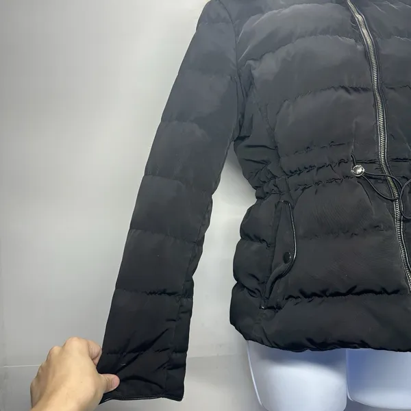 Zara Woman Black Down Puffer Jacket Polyester Womans LARGE Fleece Lining - Image 2