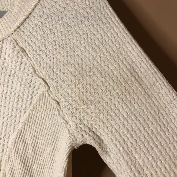 Anthropologie Eri +‎ Ali Waffle Thermal Sweater Cream Ivory Size Small - Image 5