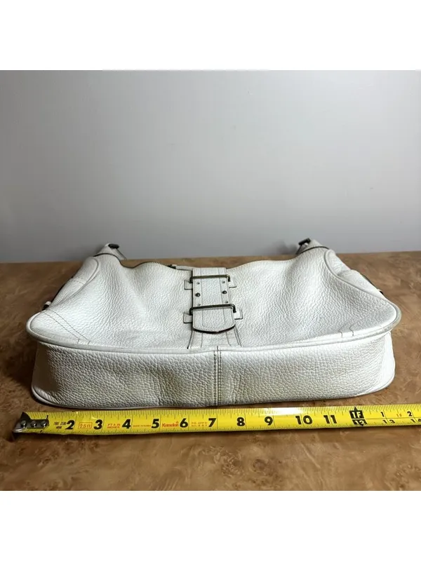 Banana Republic White Pebbled Leather Hobo Shoulder Bag Y2K Boho Buckle Purse - Image 6