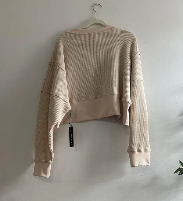 Tan cropped waffle knit top Size L - Image 4