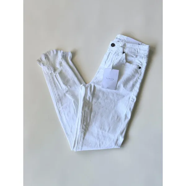 KanCan White High Rise Ankle Skinny Jeans Distressed Frayed Tulip Hem 1/24 NEW - Image 3