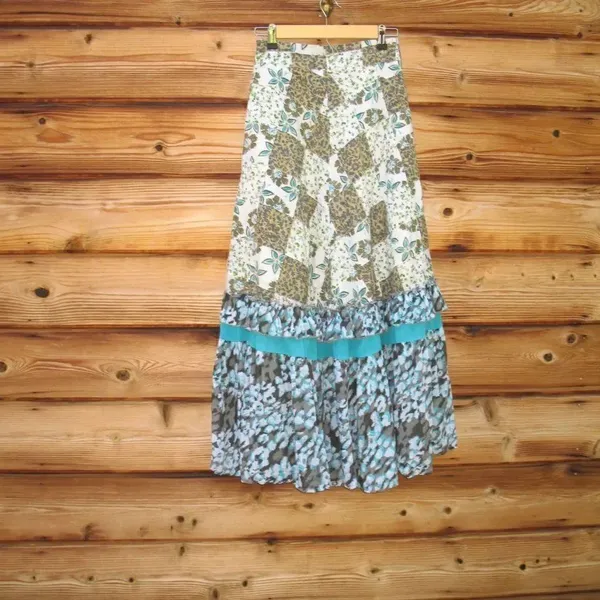 Blue Cream Patchwork Maxi Skirt - Image 8