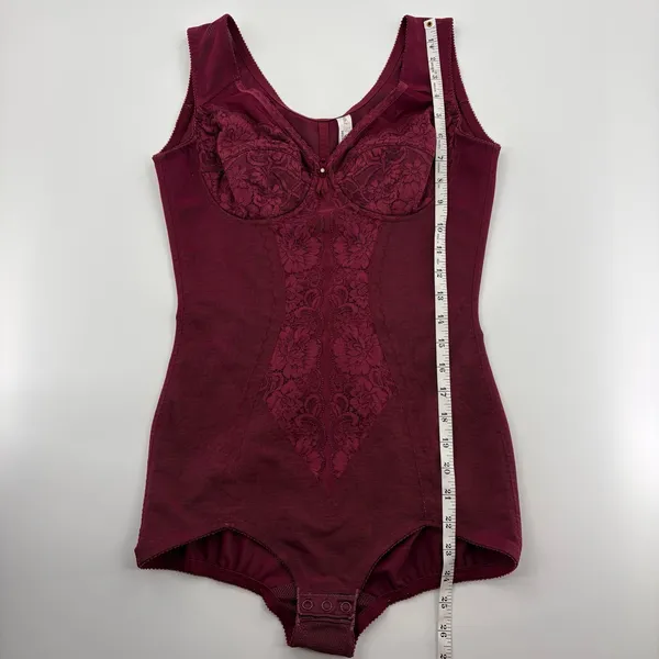 Wine Red Lace Shapewear Bodysuit Size L - Image 10