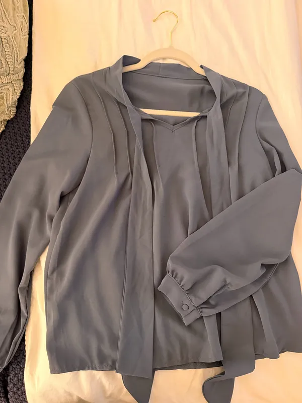 Tie Neck Blouse Gray - Image 2