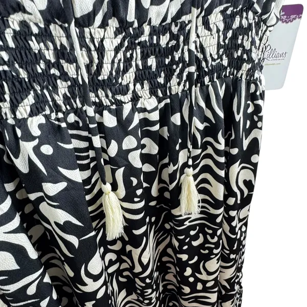 THML NWT Black White Abstract‎ Print Short Sleeve Midi Dress Ruffle Tassels S - Image 3
