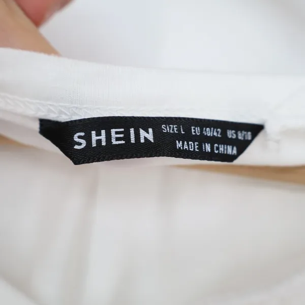 Shein T Shirt Womens Large 8/10 White Soft Jersey Knit V Neck Casual Wear Top - Image 2