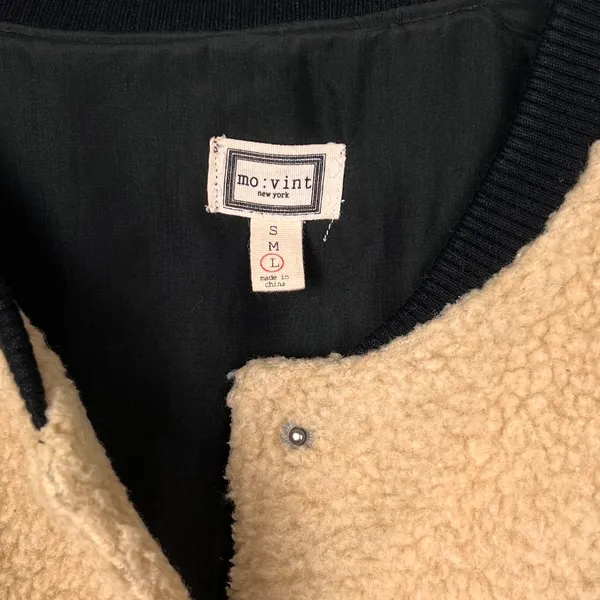 Movint Colorblock Raglan Sleeve Fleece Bomber Jacket L Black Tan Teddy - Image 4