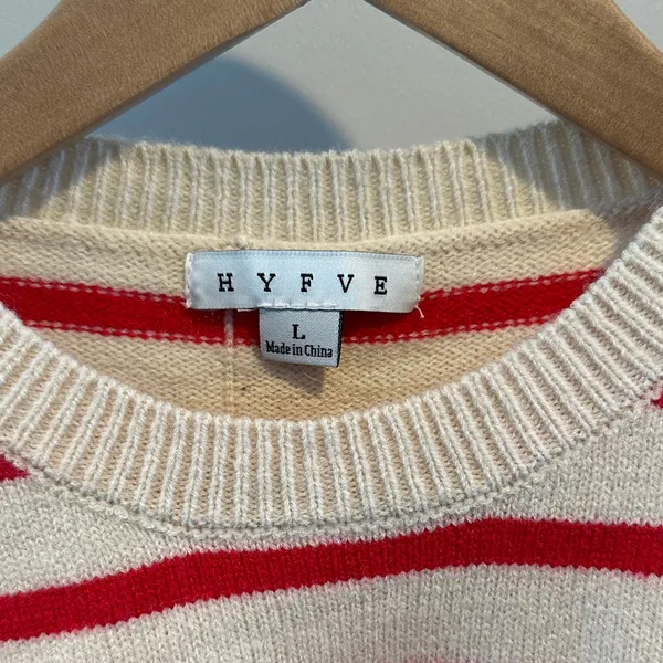 HYFVE Large Button Back Cream/Red‎ Striped Sweater NWOT - Image 2