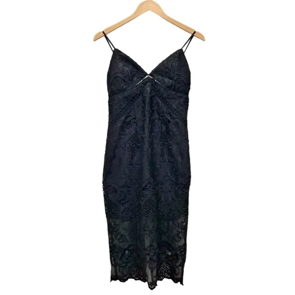 NWT Bardot Lola Lace Slip Dress Size 4 / XS Black Midi Bodycon Cocktail Party - Image 2