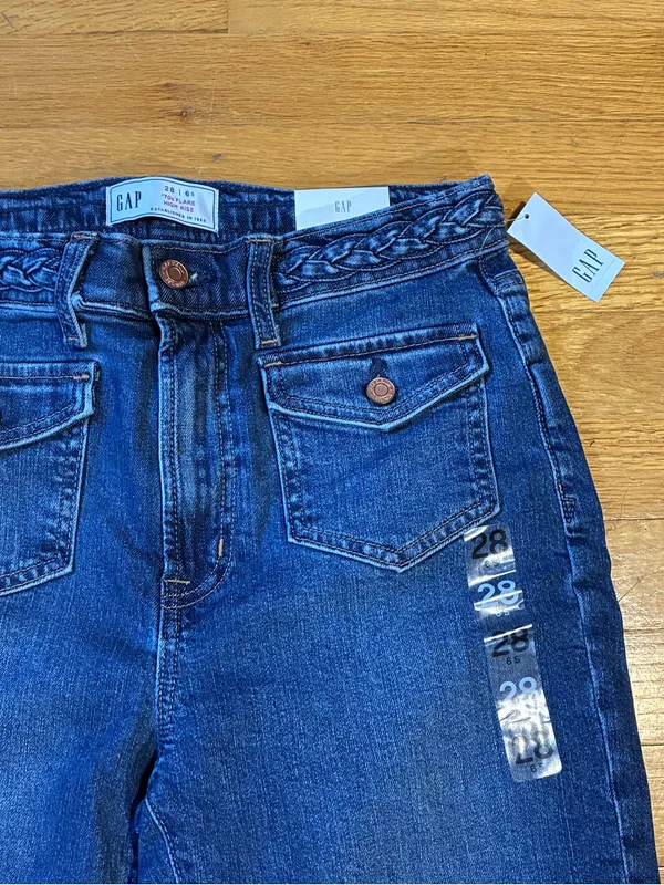 Gap 70's Flare High Rise Denim Stretch Blue Jeans Women's 28 6 Short NWT - Image 4