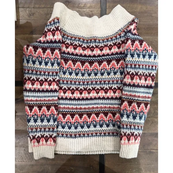 Abercrombie & Fitch Womens Fair Isle Off The Shoulder Sweater Cream Pink‎ Small - Image 4