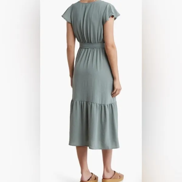 Lucky Brand Flutter Sleeve Midi Dress Small Sage Green Modest Church Fall Chic - Image 2