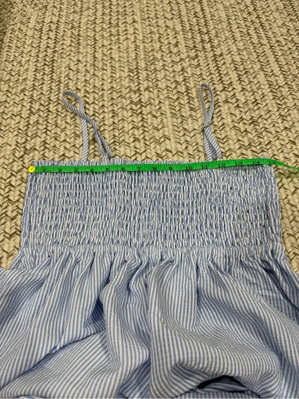 NWOT Halara Blue and White Shirred Stripe Midi Slip Dress - Image 9
