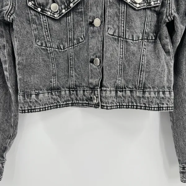 Rebecca Minkoff‎ Studded Denim Jean Jacket Black Gray 100% Cotton Size Small - Image 4