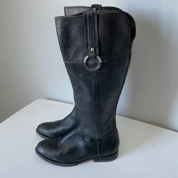 Frye Jamie Ring Tall Distressed Black Leather Riding Boots Size Women's 9 - Image 3