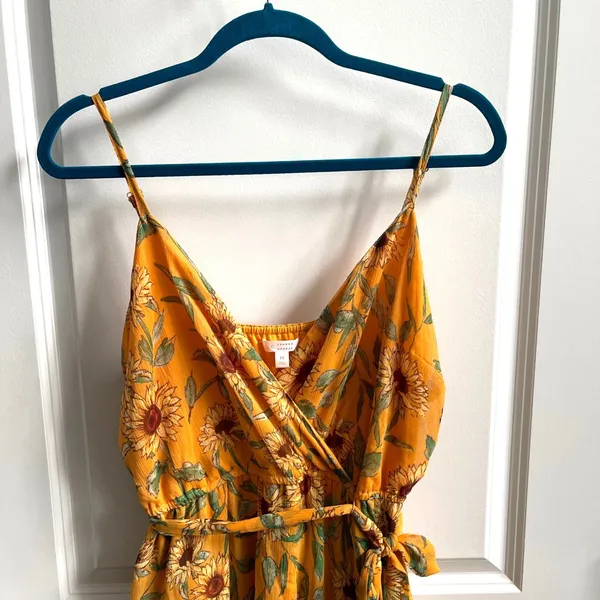 LC Lauren Conrad Sunflower Midi Dress Womens Medium Yellow Boho Tiered Ruffle - Image 3