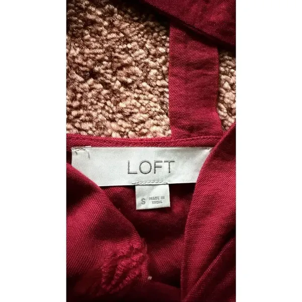 LOFT Red Embroidered Shift Dress Size S Open Back Cross Strap - Image 4