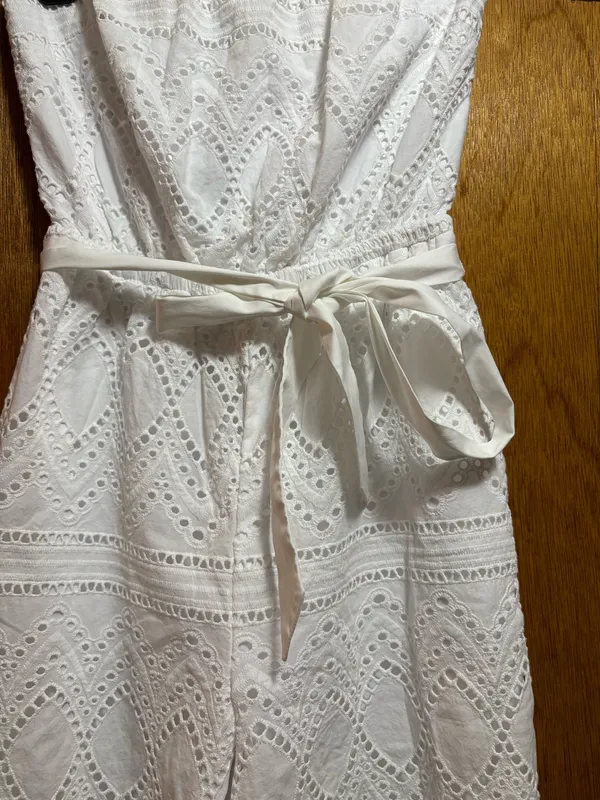Express White Strapless Jumpsuit Eyelet Design Wide Crop Leg - Image 3