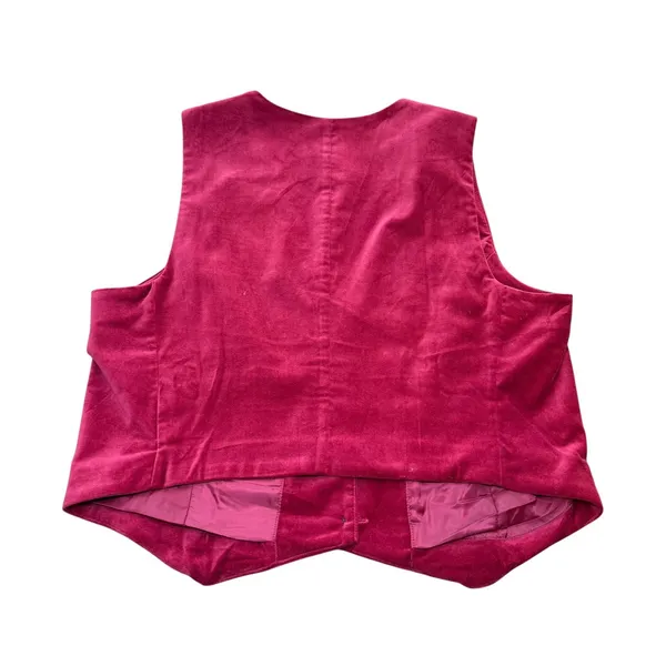 Vintage GAP Velvet Vest Womens L Red Maroon‎ Button Down Sleeveless Top - Image 3