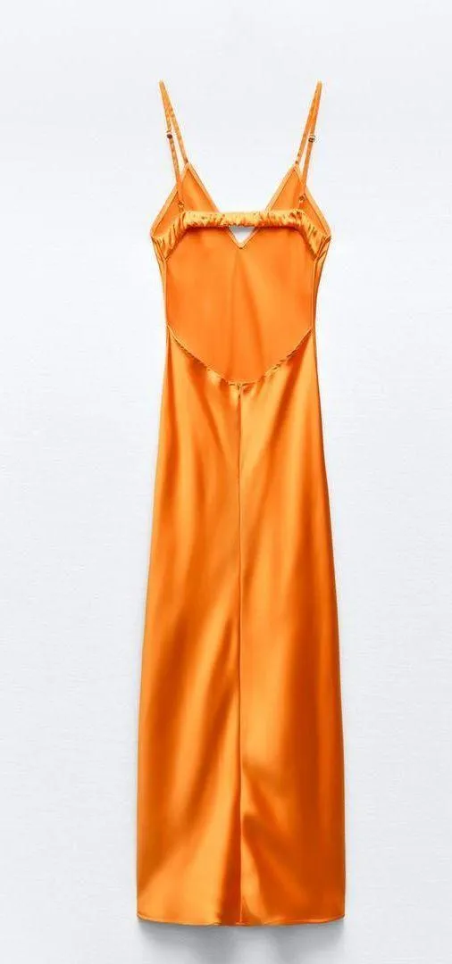 ZARA dress maxi midi hot orange satin effect wedding party cocktail - Image 13