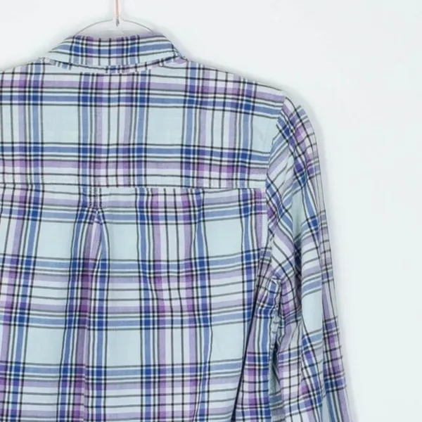 American Eagle Womens Boyfriend Plaid Button‎ Down Shirt Size Large Blue Casual - Image 9