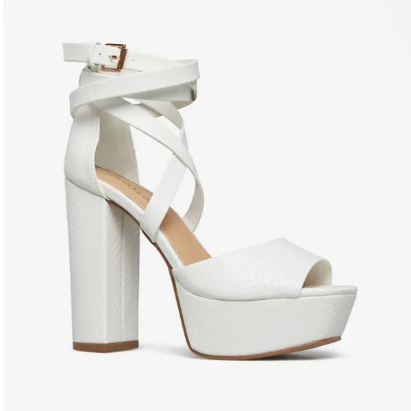 NIB Rosalinda Strappy Sandal White Snake Block 5” Heel Size 8 Platform - Image 2