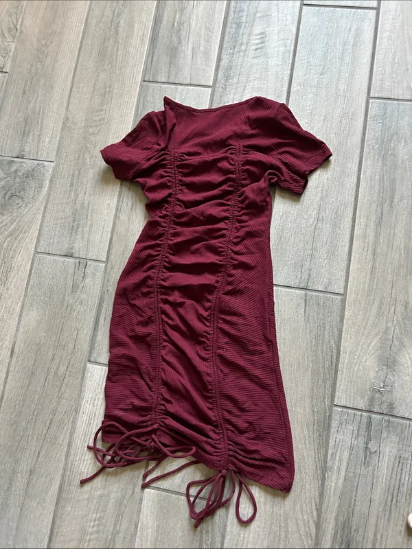 Ruched Tie-Front Mini Dress in Burgundy - Image 5