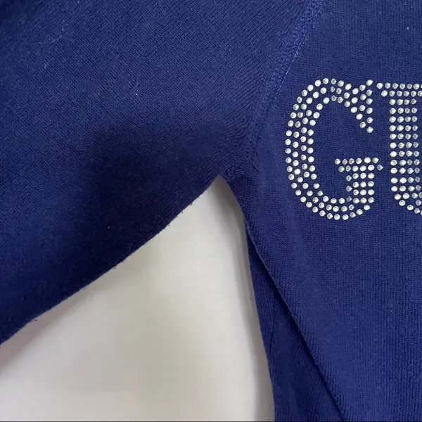 Guess zip up hooded jacket blue with rhinestone logo size small - Image 3