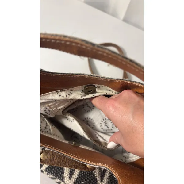 Myra Bag Azure Printed Aztec Womens Brown Tan Canvas Leather Print Boho Shoulder - Image 9