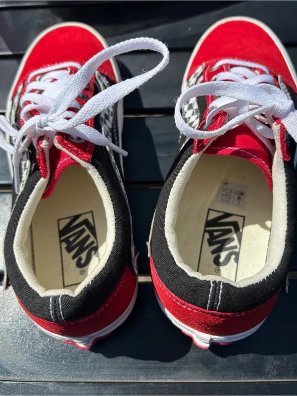 Vans Kids Red & Black Checkerboard Low-Top Sneakers - Image 5