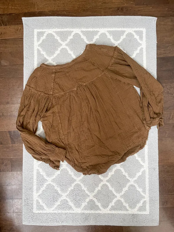 We The Free forest green oversized soft linen long sleeve Henley flowy top - Image 9
