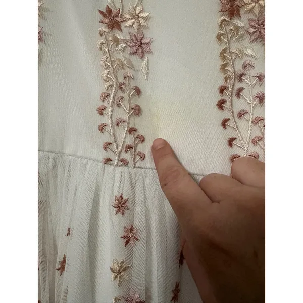 BHLDN Ivory Floral Embroidered Tulle‎ Midi Dress Sleeveless Size 4 New - Image 4
