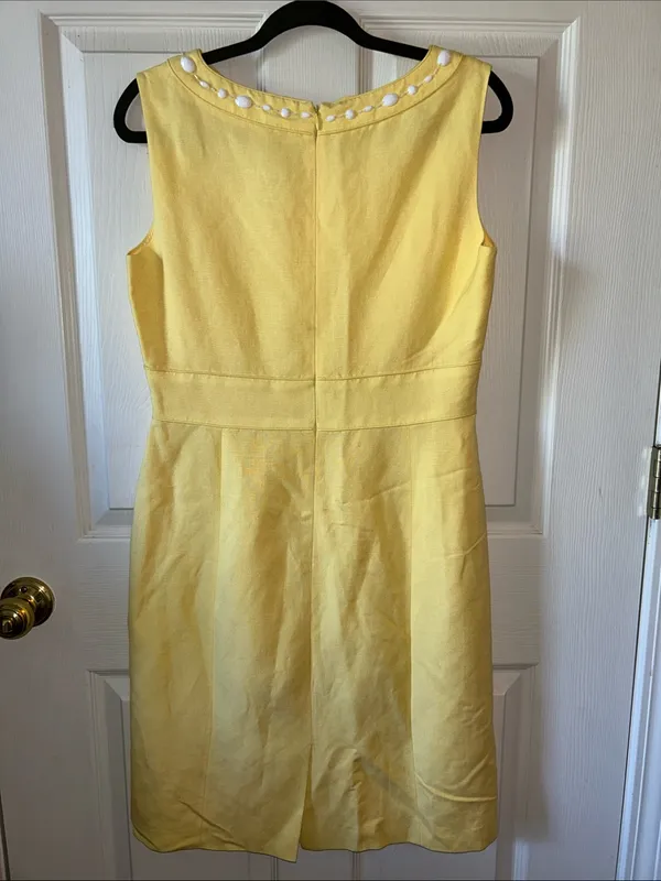 Alex Marie Linen Blend Soft Yellow‎ Lined Sleeveless Shift Midi Dress Beaded 8 - Image 5