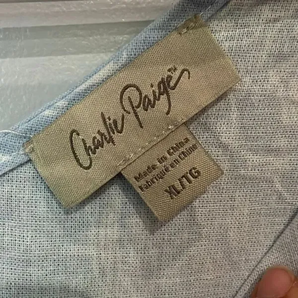 Charlie Paige Linen Blend Baby Blue Floral Midi Dress XL Coastal Boho #700 - Image 5