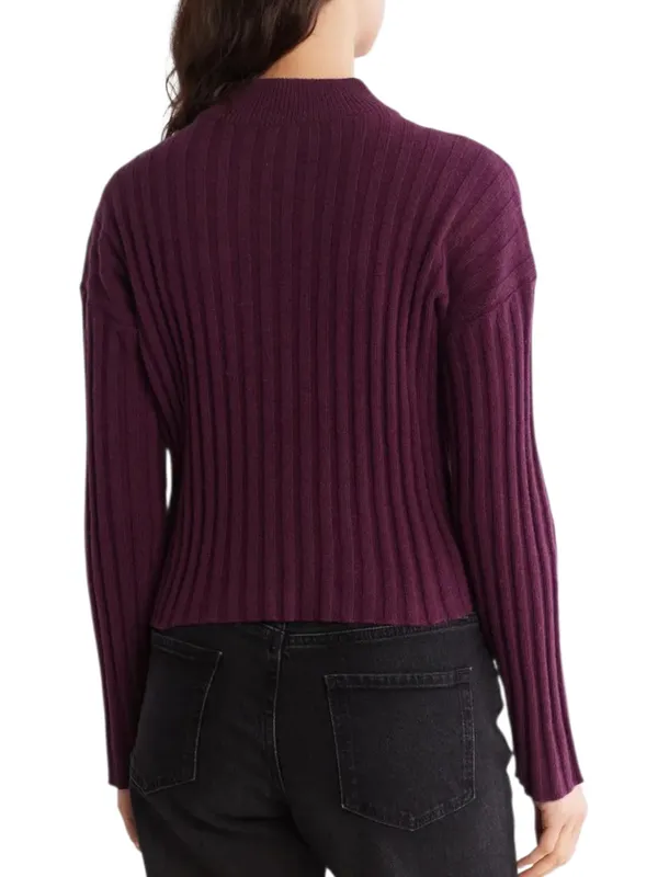 Madewell Cropped Ribbed Mockneck Sweater Plum XL NWT - Image 10