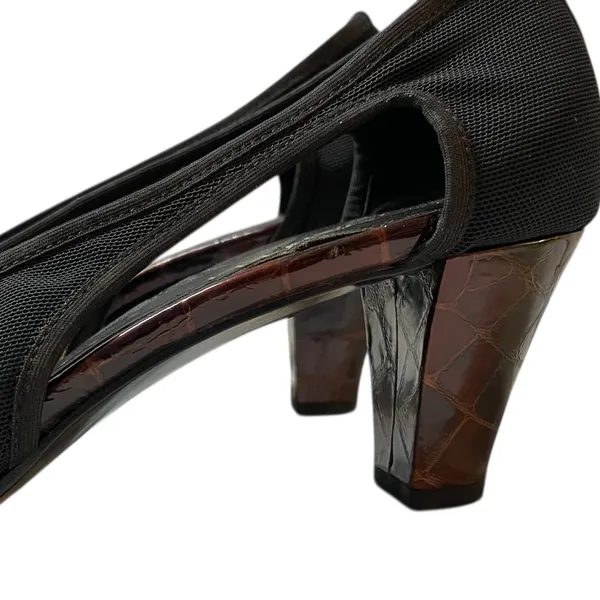 VANELI Black/Brown Animal Trim Canvas Side Cut Out High Heel Shoes - 8.5 Narrow - Image 8