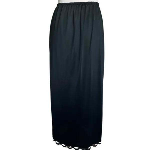 VTG 70s Maxi Half Split Slip M Lace‎ Trim Hem Romantic Goth Lace Coquette Fairy - Image 4