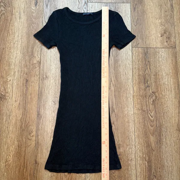 Brandy Melville Black Ribbed Short Sleeve Mini Dress Bodycon Made in Italy OS - Image 3