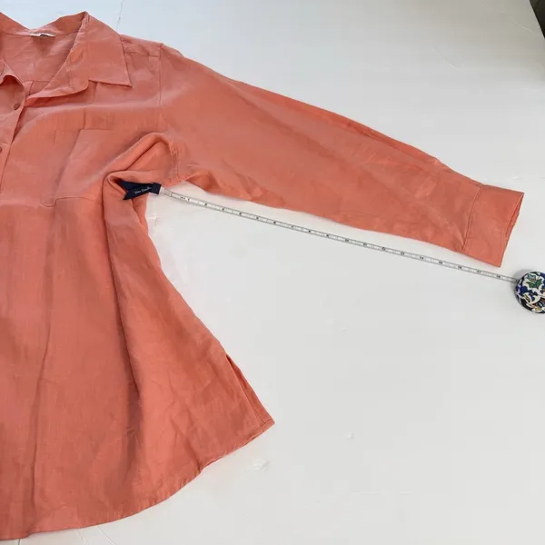 LL Bean Coral Orange Premium Washable Linen Long Sleeve Button‎ Up Shirt Size 1X - Image 8