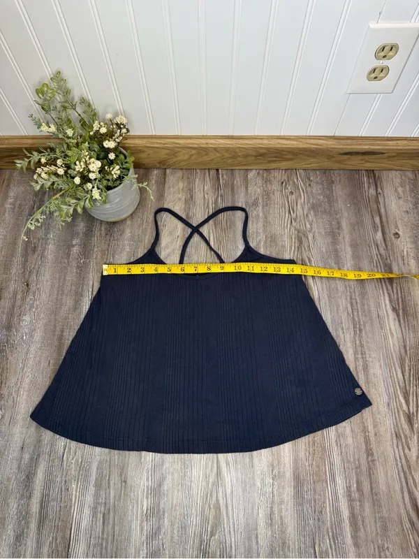 Roxy Womens Navy Blue Ribbed Crisscross Casual Cami Spaghetti Tank Top Small - Image 5