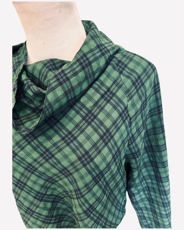 Zara Blue Green Plaid Drape Neck Blouse Shirt Top Preppy Lightweight S - Image 6