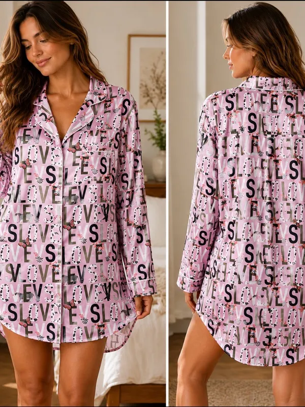 Victoria's Secret Lavender 'LOVE' Button-Up Pajama Top - Image 2