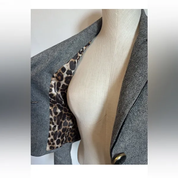 EXPRESS Tweed Blazer Y2K Suit Jacket Black & White Sz O Cropped Fitted - Image 4